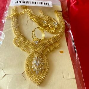 Elegant Gold Jewelry Set shiny necklace earrings ring bracelet